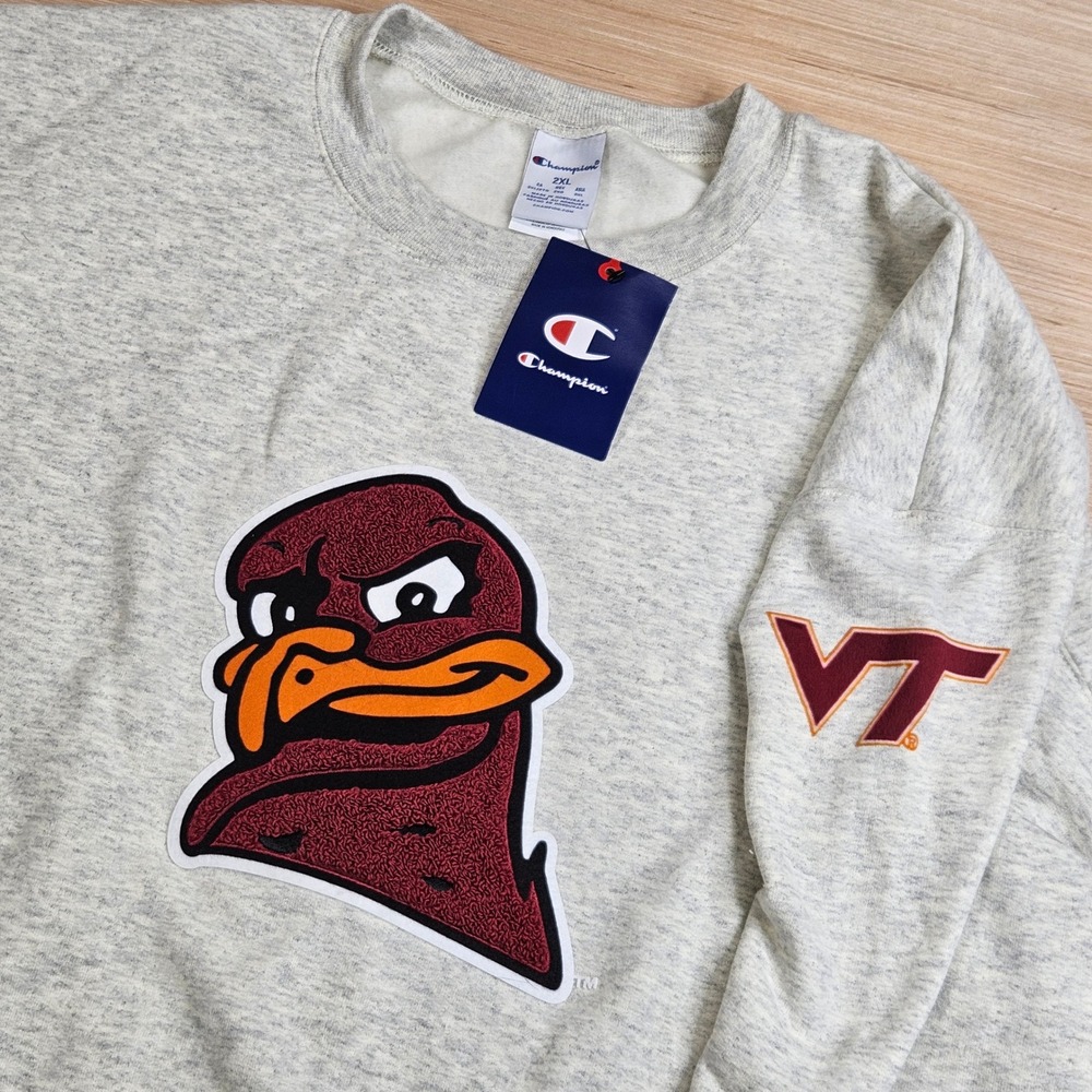 Virginia Tech Hokies Champion Sweatshirt Mens 2XL Gray HokieBird Pullover NEW
